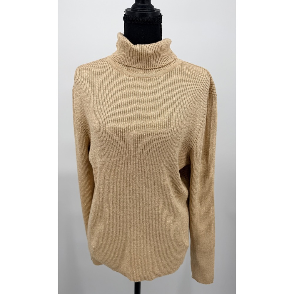Worthington Turtleneck Sweater Women XL Gold Excellent Shimmer Ribbed Knit